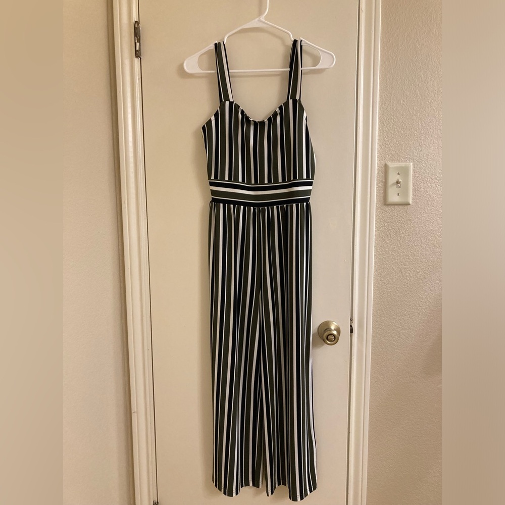 Express Green/Black/White Striped Jumpsuit